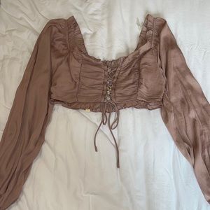 Blush Lace-up Longsleeve Crop Top